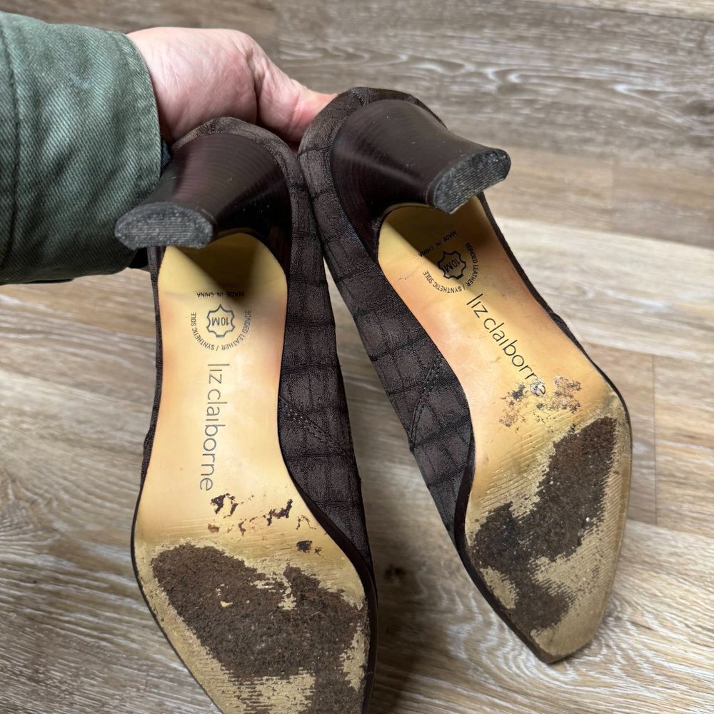 Liz claiborne Labrynth Brown Crocodile pattern Stretch Bootie Women's Size 10 - Picture 4 of 6